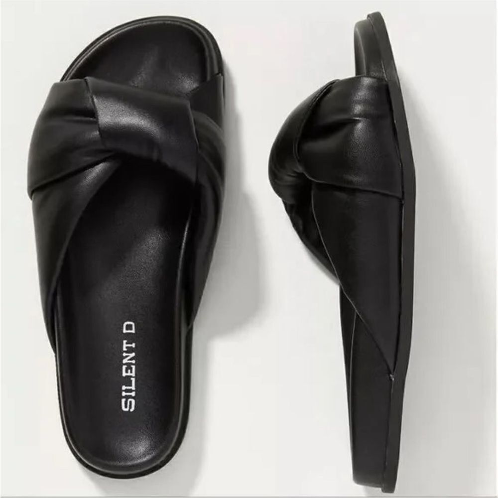 Free People x Silent D Herron Sandals Black Leather Puffy Slides NWOB EU 38 US 8